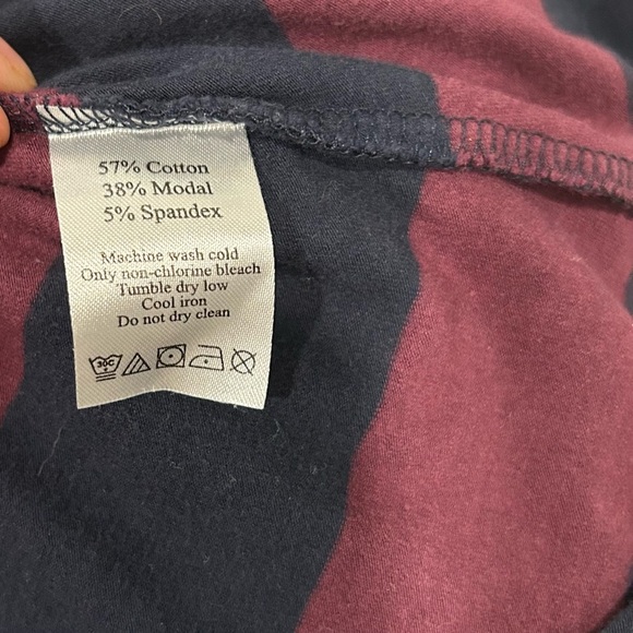 Duffield Lane Navy Burgundy Stripe Short Sleeve Pullover Shirt Midi Dress Size L - Picture 5 of 6